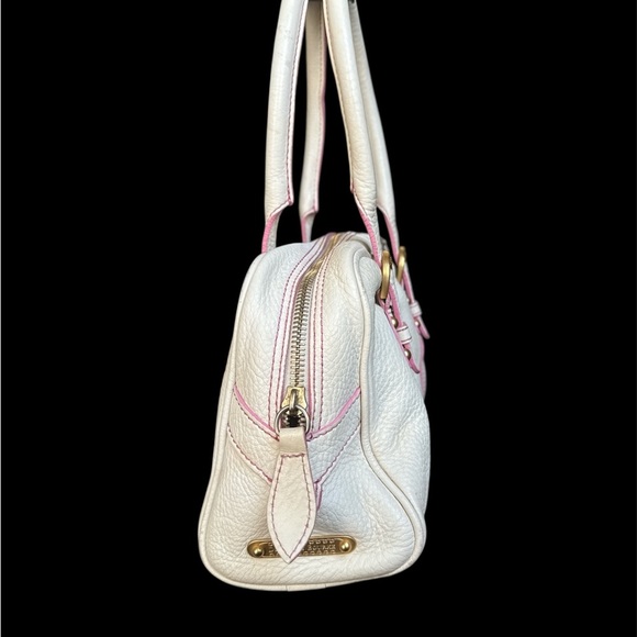 Dooney & Bourke Marchesa Cream Pebbled Arnella Leather Pink Piping Handbag - Picture 2 of 9
